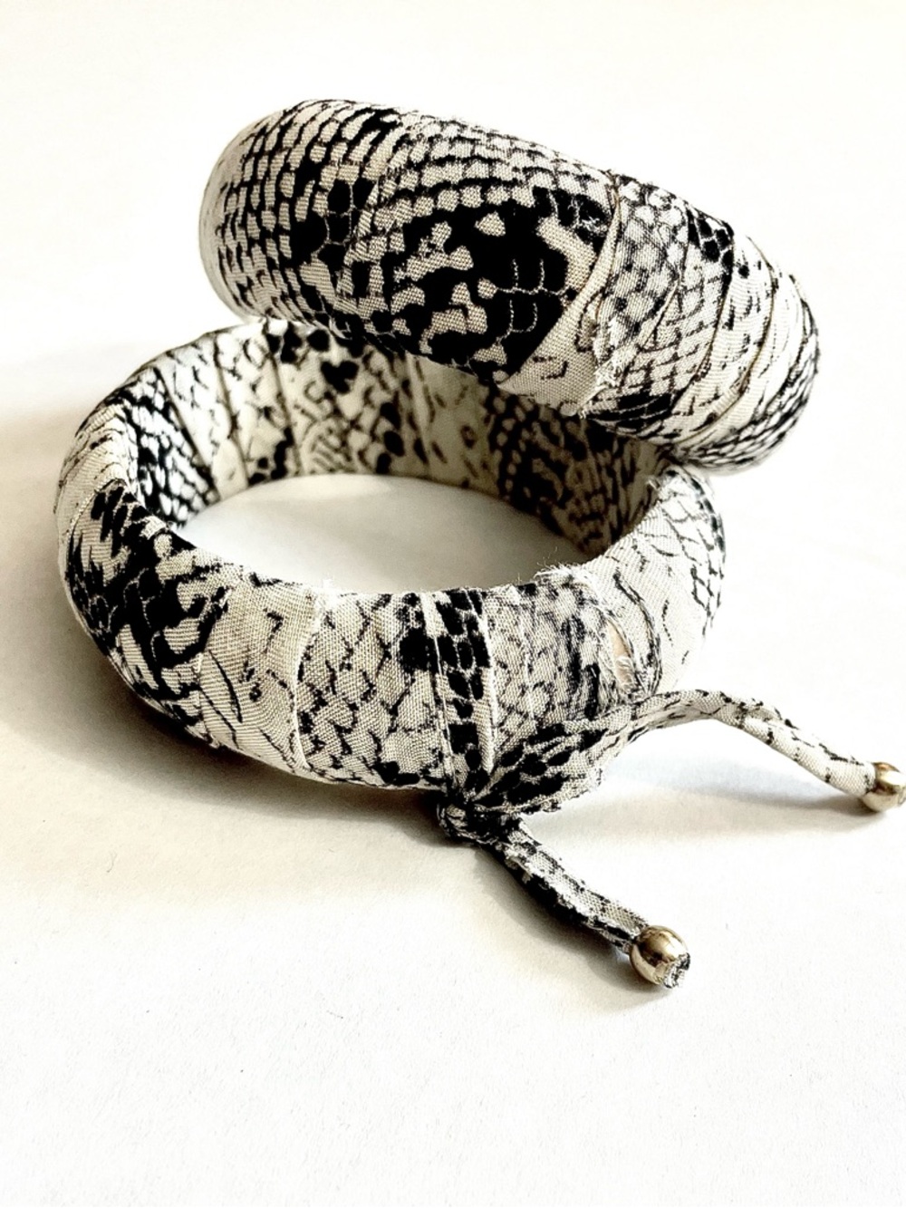 Two silk bangles/bracelets. Handcrafted. Elegant Unique Snake skin pattern silk